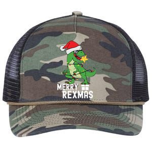 Christmas Dinosaur Merry Rexmas Tree Rex Christmas Gift Retro Rope Trucker Hat Cap