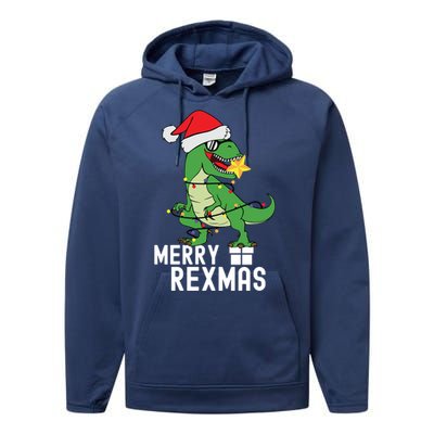 Christmas Dinosaur Merry Rexmas Tree Rex Christmas Gift Performance Fleece Hoodie