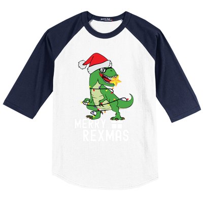 Christmas Dinosaur Merry Rexmas Tree Rex Christmas Gift Baseball Sleeve Shirt