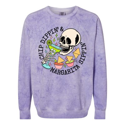 Chippin Dippin Margarita Sippin Skull Colorblast Crewneck Sweatshirt