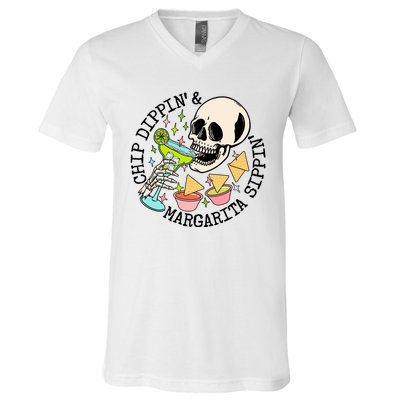 Chippin Dippin Margarita Sippin Skull V-Neck T-Shirt