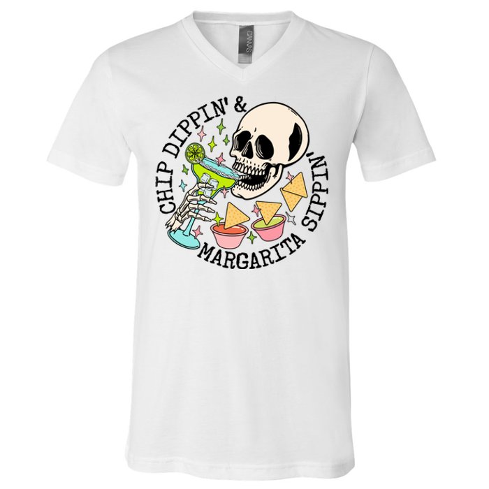 Chippin Dippin Margarita Sippin Skull V-Neck T-Shirt