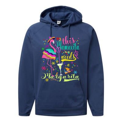 Cinco De Mayo Pink Flamingo Performance Fleece Hoodie