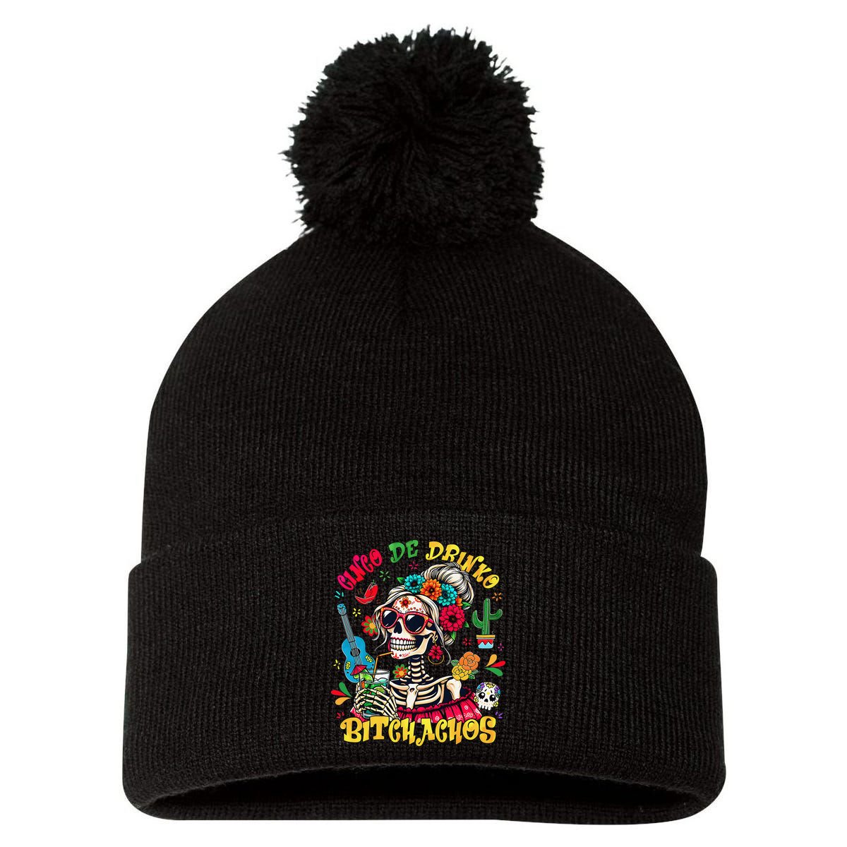 Cinco De Mayo Funny Mexican Party Cinco De Drinko Pom Pom 12in Knit Beanie