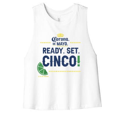 Cinco De Mayo. Corona De Mayo Ready Set Cinco. Graphic Lemon Women's Racerback Cropped Tank