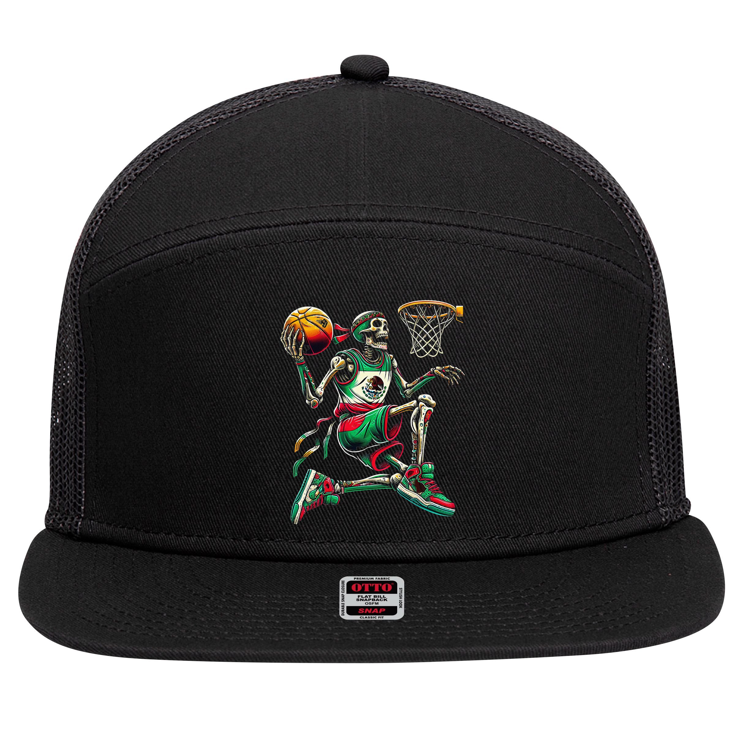 Cinco De Mayo 2025 Skeleton Play Basketball Sombrero Fiesta 7 Panel Mesh Trucker Snapback Hat