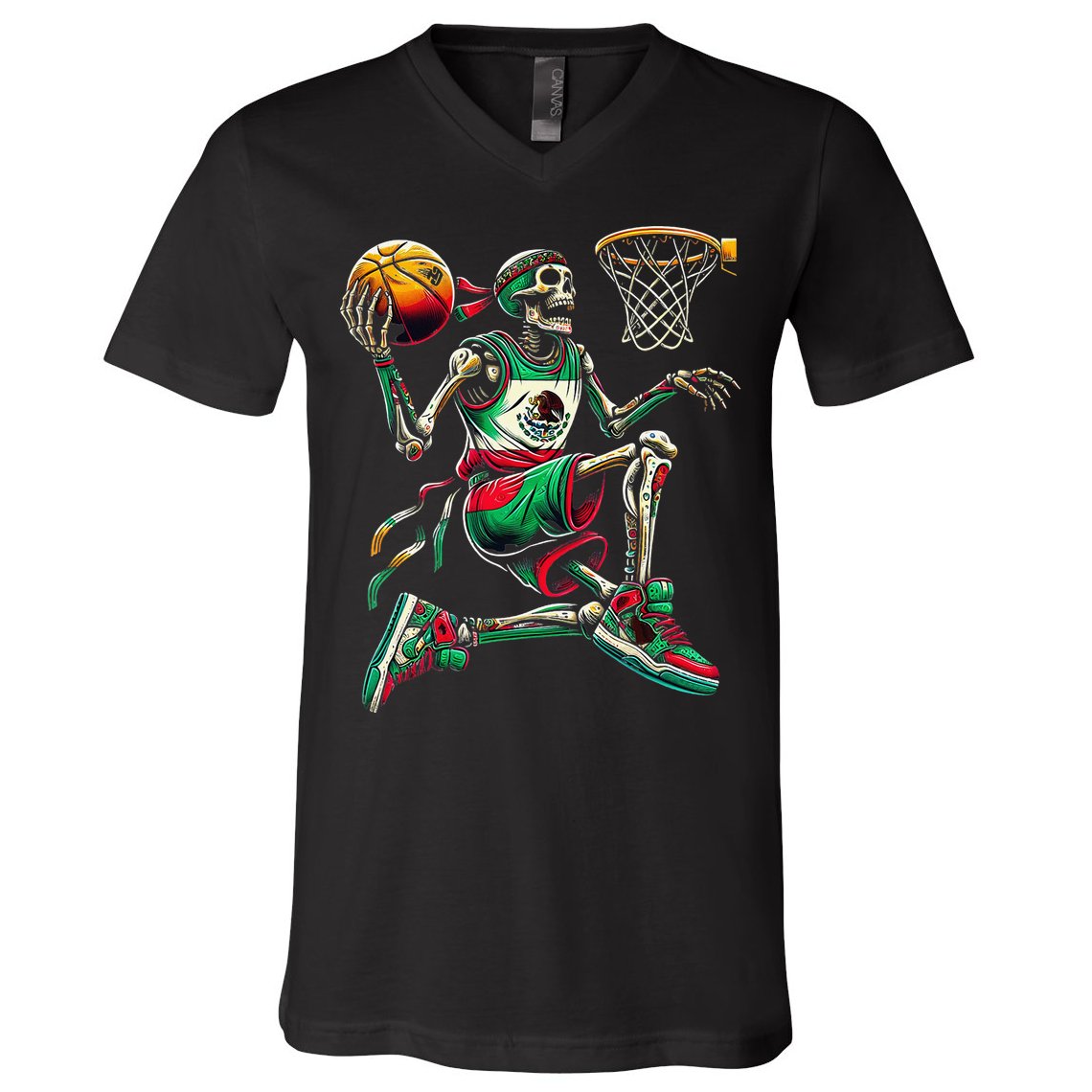 Cinco De Mayo 2025 Skeleton Play Basketball Sombrero Fiesta V-Neck T-Shirt