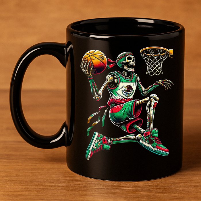 Cinco De Mayo 2025 Skeleton Play Basketball Sombrero Fiesta 11oz C Handle Ceramic Mug