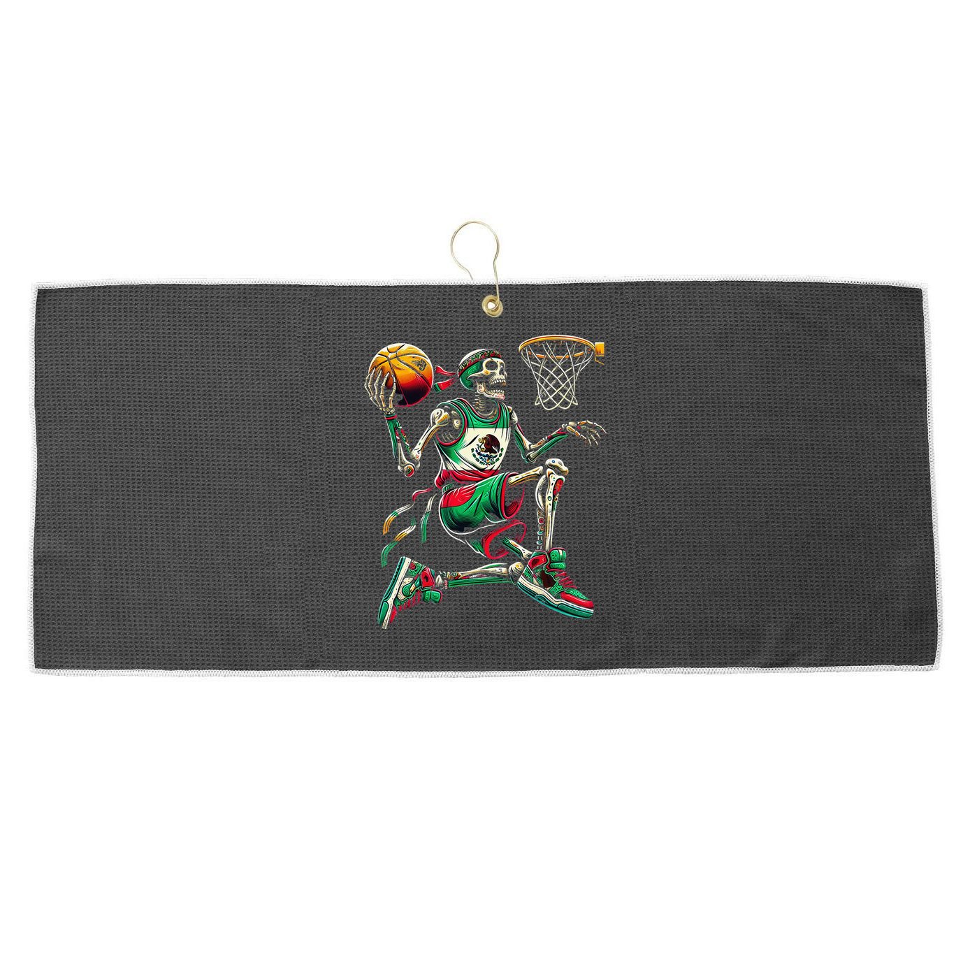 Cinco De Mayo 2025 Skeleton Play Basketball Sombrero Fiesta Large Microfiber Waffle Golf Towel