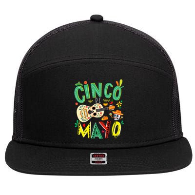 Cinco De Mayo Lets Fiesta Squad 5 De Mayo Mexican Fiesta 7 Panel Mesh Trucker Snapback Hat