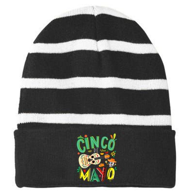 Cinco De Mayo Lets Fiesta Squad 5 De Mayo Mexican Fiesta Striped Beanie with Solid Band