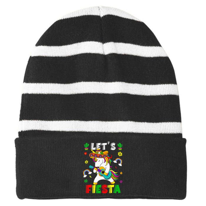 Cinco De Mayo Party Lets Fiesta Dancing Mexican Unicorn Striped Beanie with Solid Band