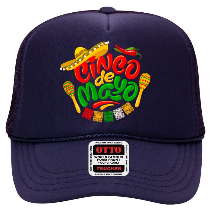 Cinco De Mayo Celebration Fiesta High Crown Mesh Back Trucker Hat