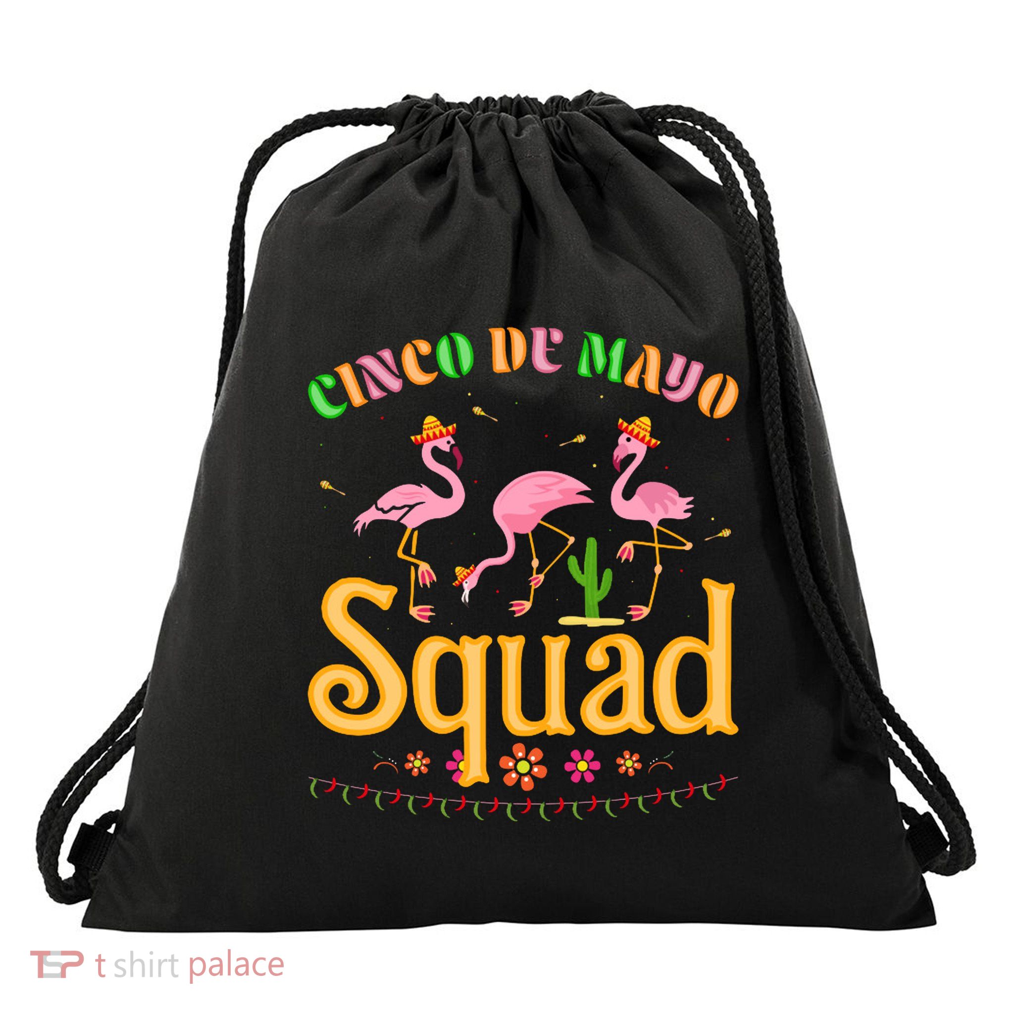 Cinco De Mayo Squad Flamingo Drawstring Bag