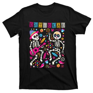 Colorful Dancing Mexican Skeletons Cute Day Of The Dead T-Shirt