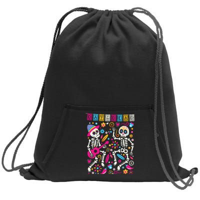 Colorful Dancing Mexican Skeletons Cute Day Of The Dead Sweatshirt Cinch Pack Bag