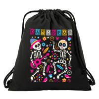 Colorful Dancing Mexican Skeletons Cute Day Of The Dead Drawstring Bag