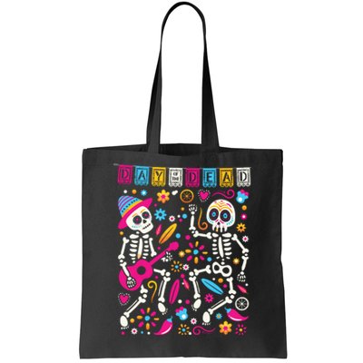 Colorful Dancing Mexican Skeletons Cute Day Of The Dead Tote Bag