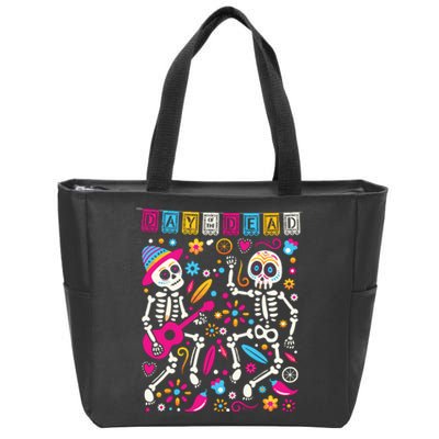 Colorful Dancing Mexican Skeletons Cute Day Of The Dead Zip Tote Bag