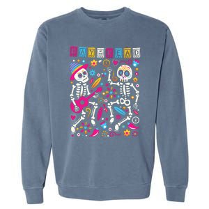 Colorful Dancing Mexican Skeletons Cute Day Of The Dead Garment-Dyed Sweatshirt