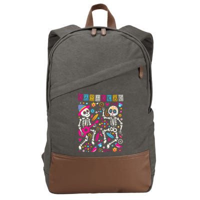 Colorful Dancing Mexican Skeletons Cute Day Of The Dead Cotton Canvas Backpack