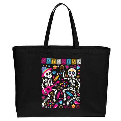 Colorful Dancing Mexican Skeletons Cute Day Of The Dead Cotton Canvas Jumbo Tote