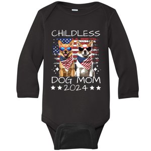 Childless Dog Mom 2024 Elect Vote Kamala Harris 2024 Funny Baby Long Sleeve Bodysuit