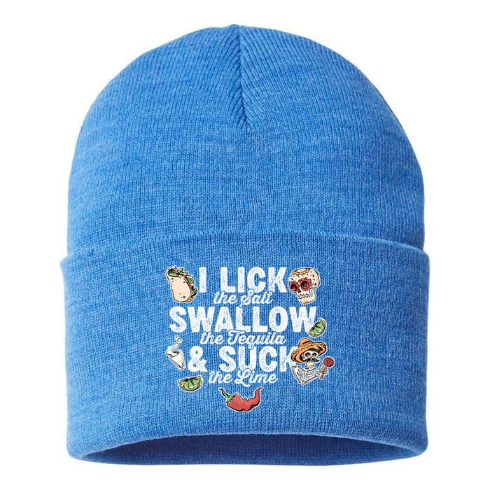 Cinco De Mayo Lick Salt Swallow Tequila Suck Lime Costume Gift Sustainable Knit Beanie