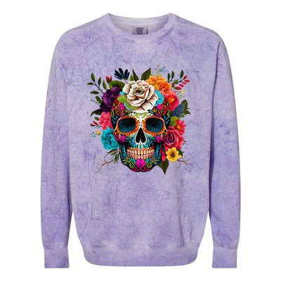 Cinco De Mayo Sugar Skull Day Of The Dead Mexican Fiesta Colorblast Crewneck Sweatshirt