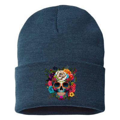 Cinco De Mayo Sugar Skull Day Of The Dead Mexican Fiesta Sustainable Knit Beanie