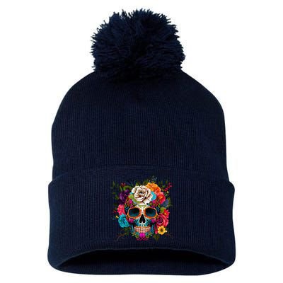 Cinco De Mayo Sugar Skull Day Of The Dead Mexican Fiesta Pom Pom 12in Knit Beanie