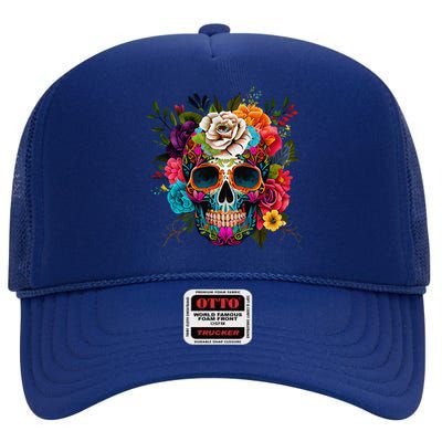 Cinco De Mayo Sugar Skull Day Of The Dead Mexican Fiesta High Crown Mesh Back Trucker Hat