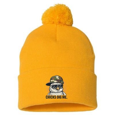 Chicks Dig Me Easter Camo Hat Happy Easter Funny Pom Pom 12in Knit Beanie