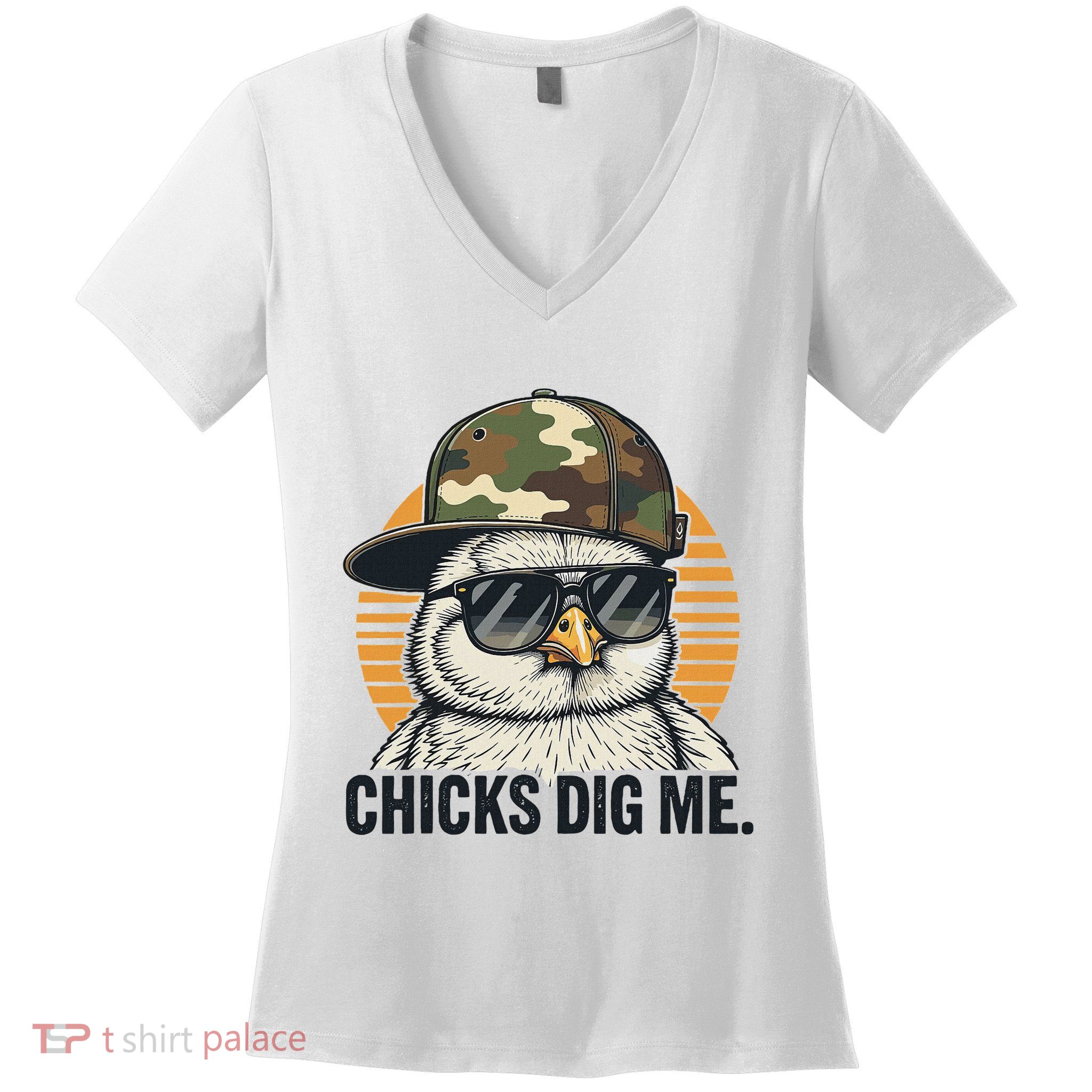 Chicks Dig Me Easter Camo Hat Happy Easter Funny Women's V-Neck T-Shirt