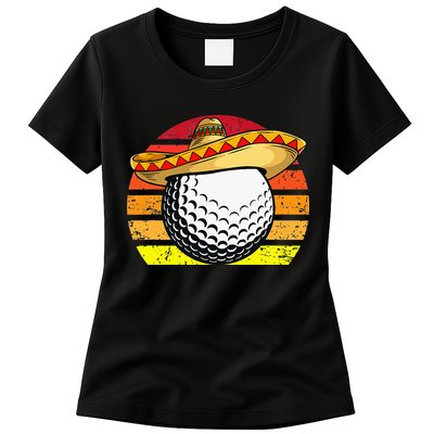 Cinco de Mayo Golf Ball With Sombrero Golfer Mexican Fiesta Womens T-Shirt