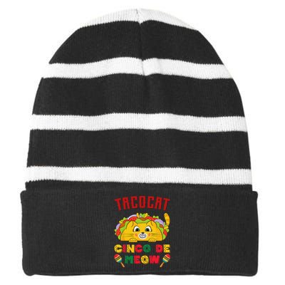 Cinco de Meow taco cat, Mexican Cinco De Mayo Cat Lovers Striped Beanie with Solid Band