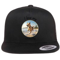 Carolina Dog Matter Dog Running On Beach Flat Bill Trucker Hat