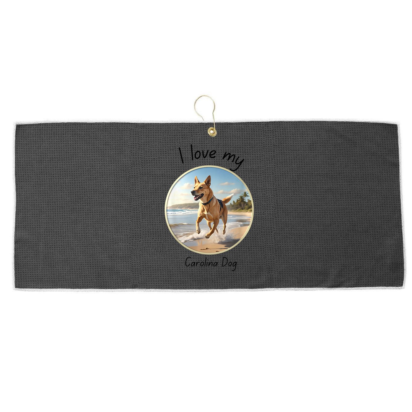 Carolina Dog Matter Dog Running On Beach Large Microfiber Waffle Golf Towel