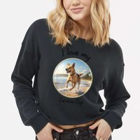 Carolina Dog Matter Dog Running On Beach Cropped Pullover Crew