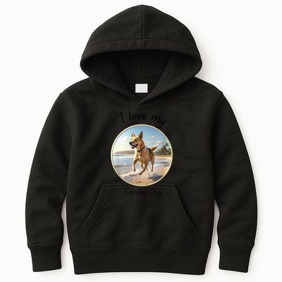 Carolina Dog Matter Dog Running On Beach Kids Hoodie
