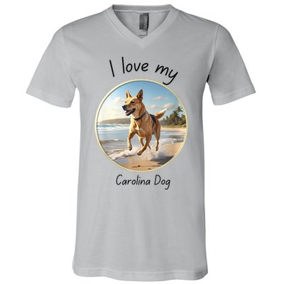 Carolina Dog Matter Dog Running On Beach V-Neck T-Shirt