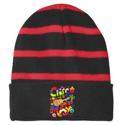 Cinco De Mayo Lets Fiesta Squad 5 De Mayo Mexican Fiesta Striped Beanie with Solid Band