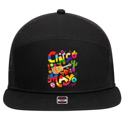 Cinco De Mayo Lets Fiesta Squad 5 De Mayo Mexican Fiesta 7 Panel Mesh Trucker Snapback Hat