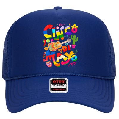 Cinco De Mayo Lets Fiesta Squad 5 De Mayo Mexican Fiesta High Crown Mesh Back Trucker Hat