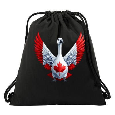 Canada Day Maple Leaf Bird Drawstring Bag