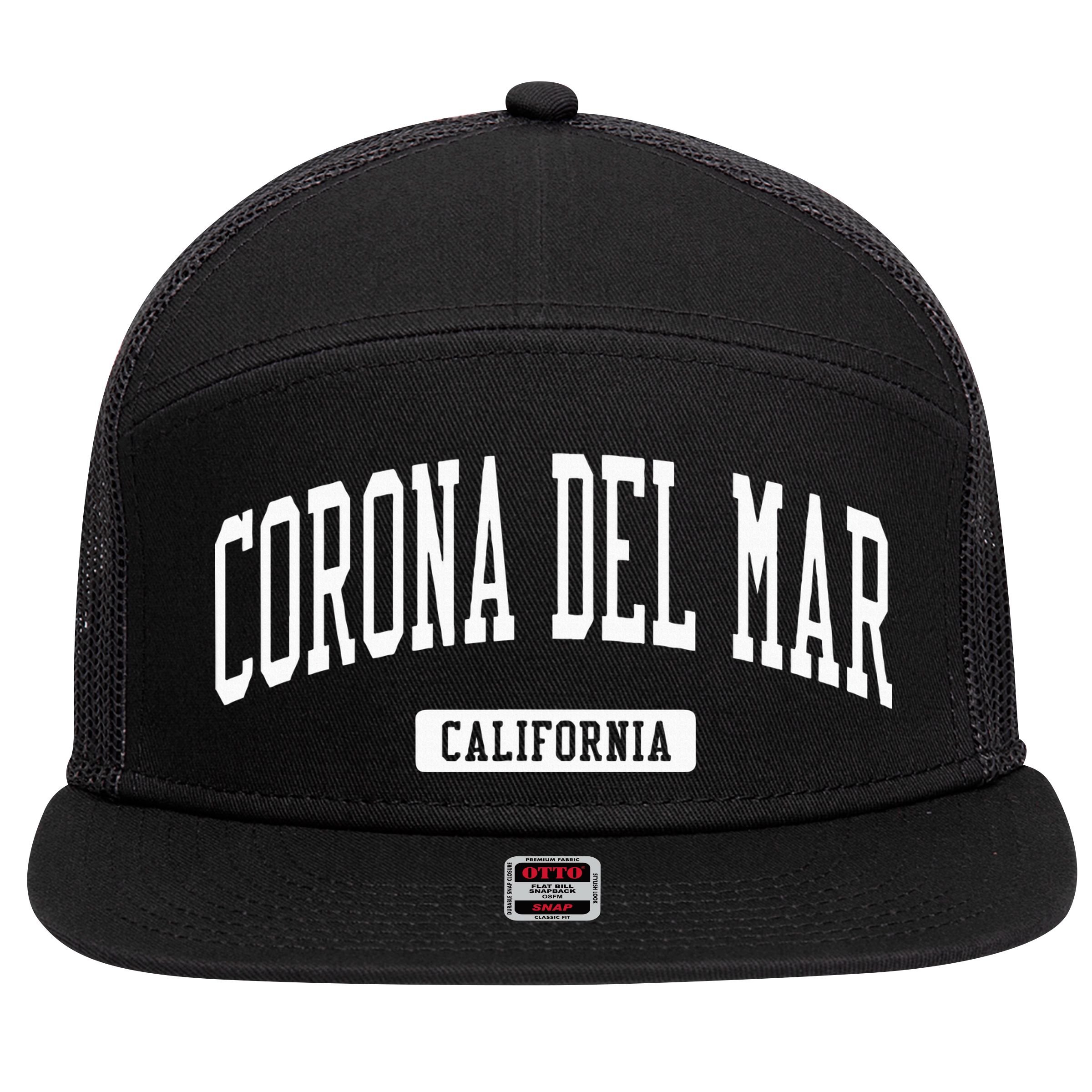 Corona Del Mar California Ca Vintage Athletic Sports Design 7 Panel Mesh Trucker Snapback Hat