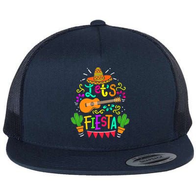 Cinco De Mayo Gift For Mexican Guitar Cactus Gift Flat Bill Trucker Hat