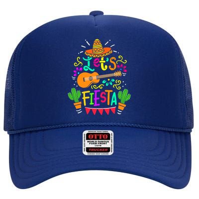 Cinco De Mayo Gift For Mexican Guitar Cactus Gift High Crown Mesh Back Trucker Hat