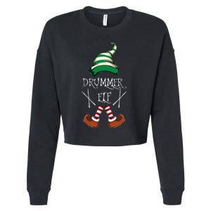 Christmas Drums Music Elf Family Gift Drummer Elf Cropped Pullover Crew