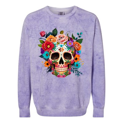 Cinco De Mayo Sugar Skull Day Of The Dead Mexican Fiesta Colorblast Crewneck Sweatshirt